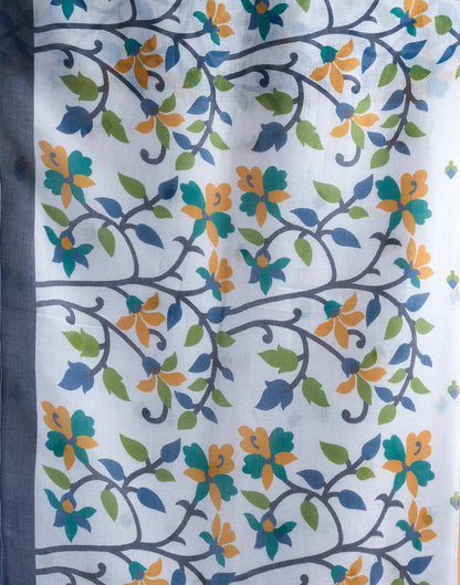 White Linen Floral Printed Saree