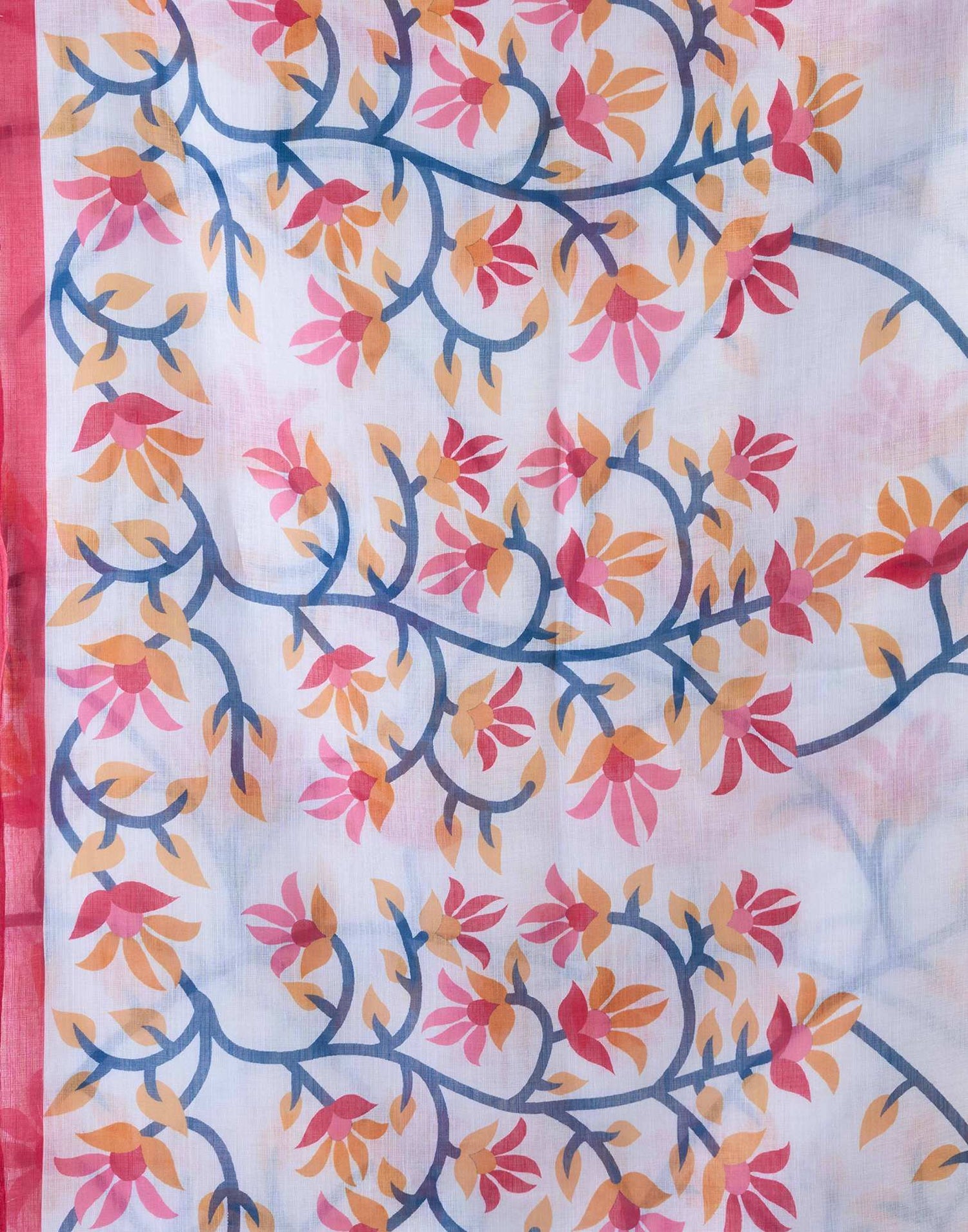 White Linen Floral Printed Saree