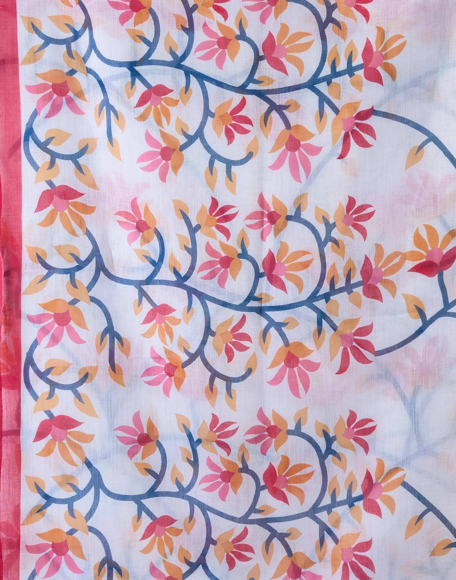 White Linen Floral Printed Saree