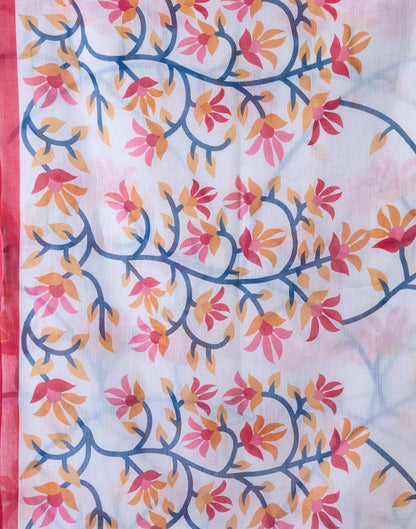White Linen Floral Printed Saree