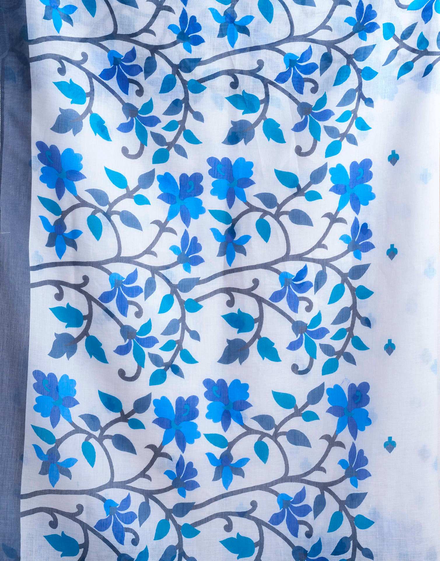 White Linen Floral Printed Saree