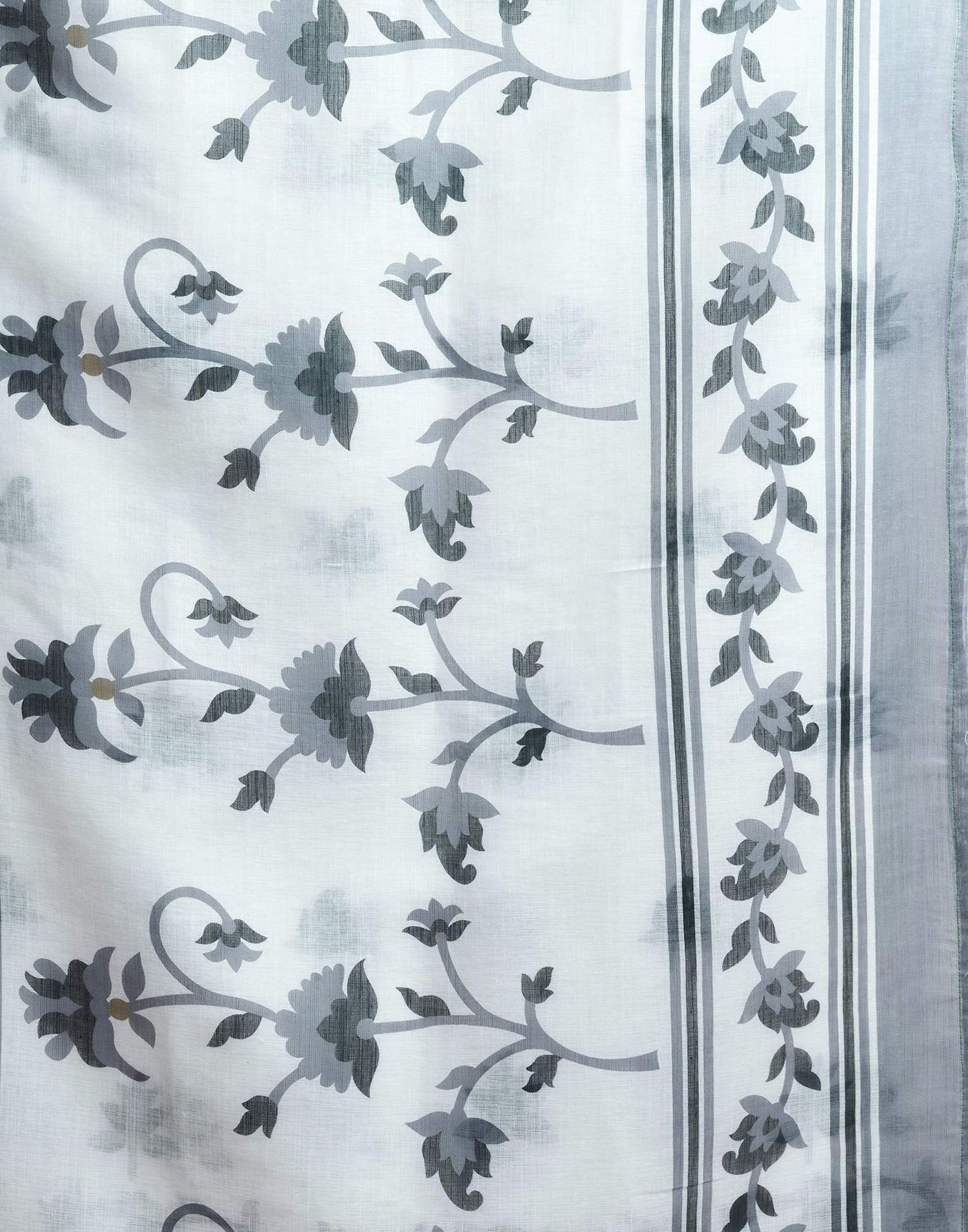 White Linen Floral Printed Saree
