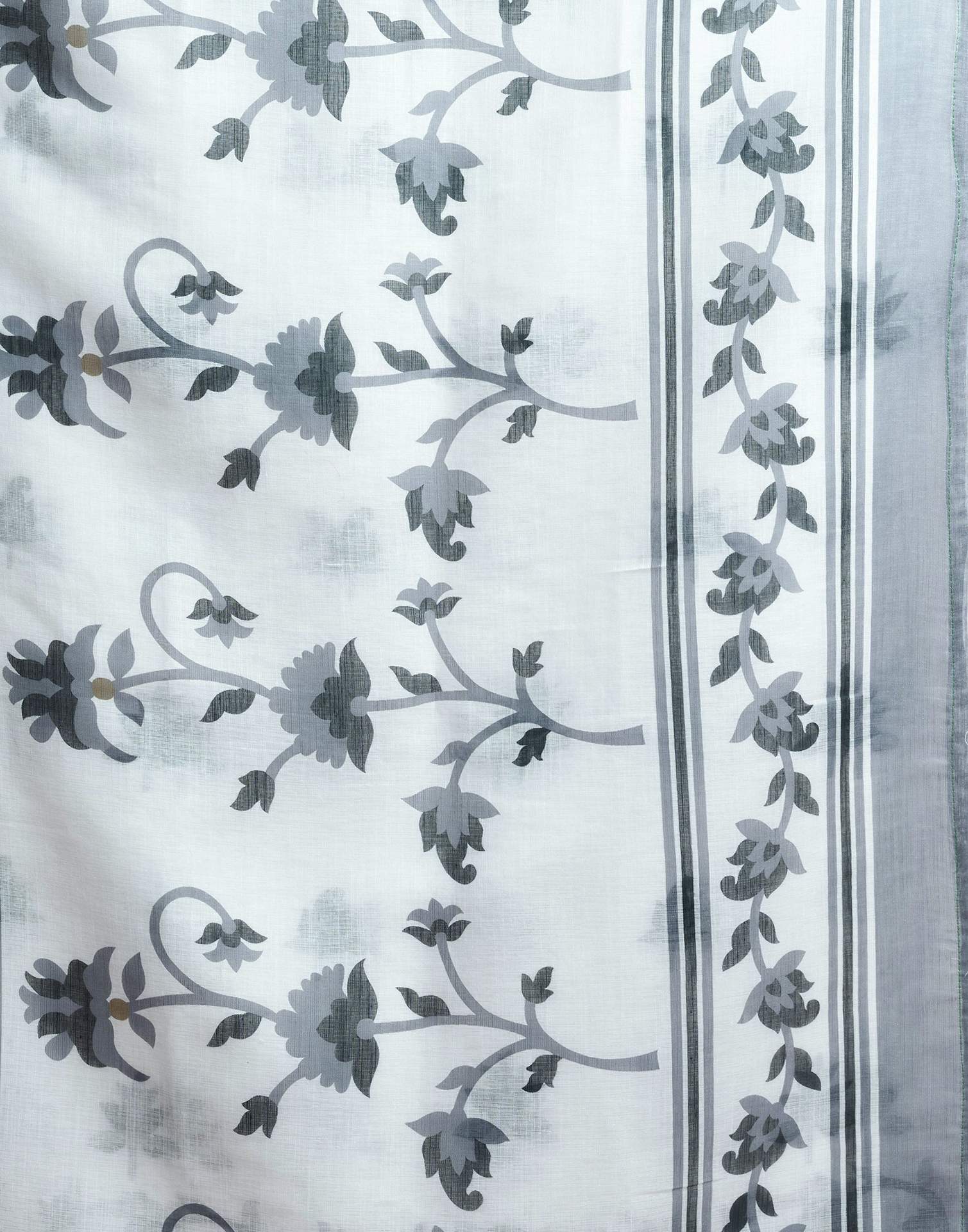 White Linen Floral Printed Saree