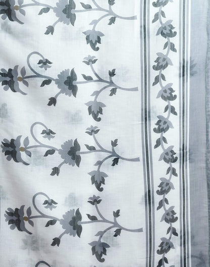 White Linen Floral Printed Saree