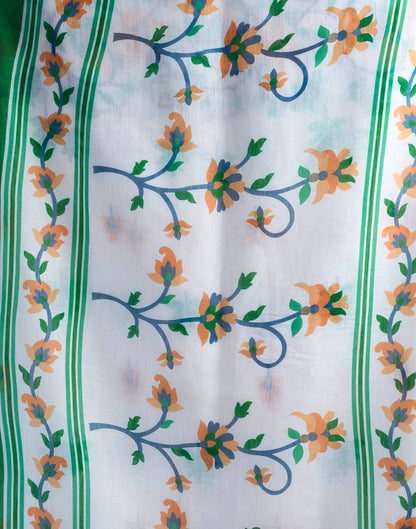 White Linen Floral Printed Saree
