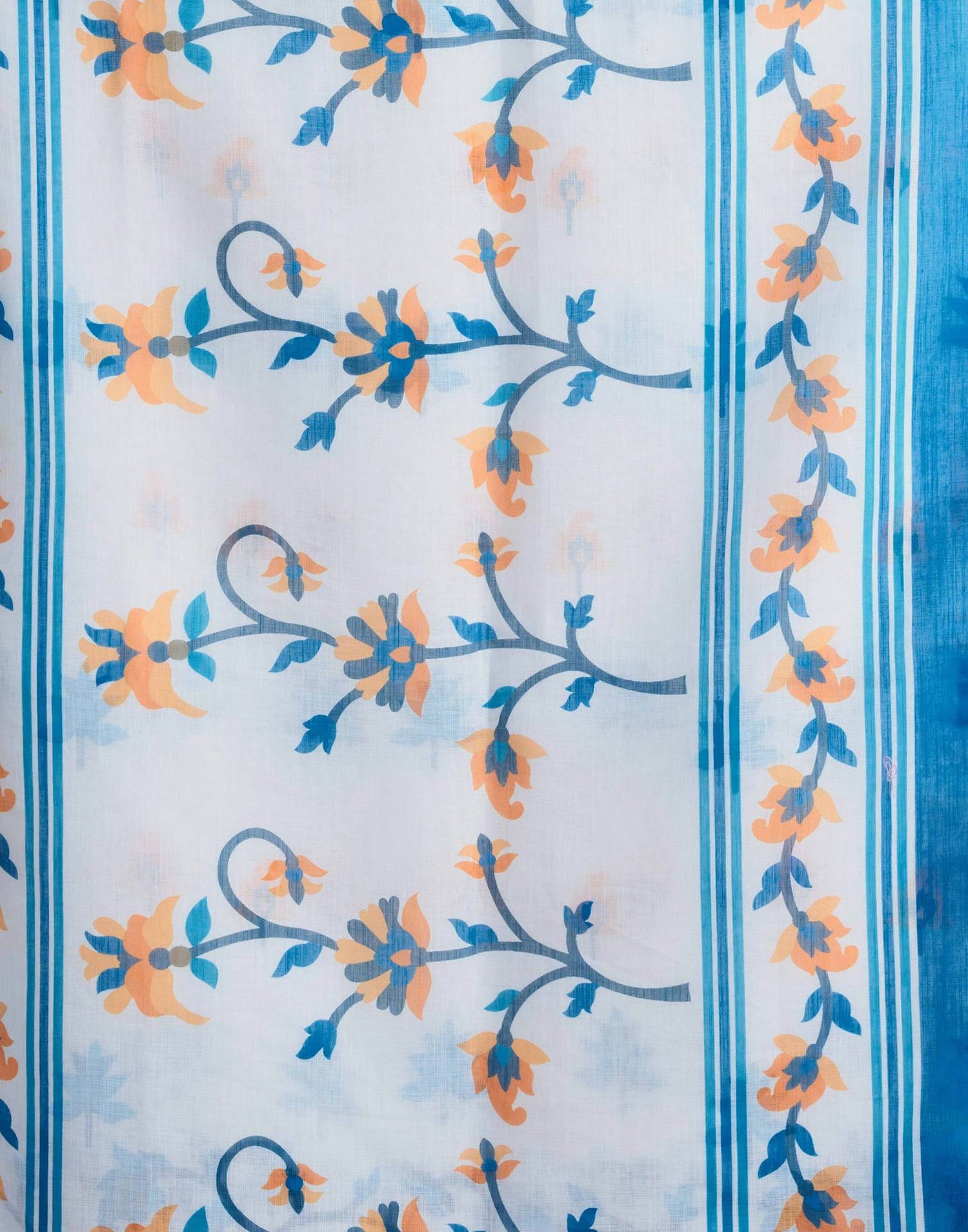 White Linen Floral Printed Saree