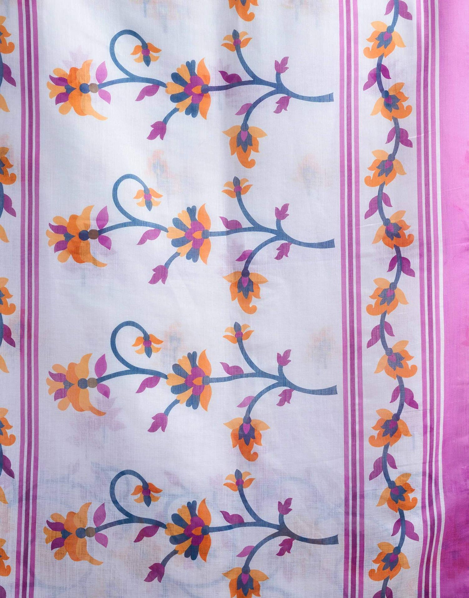 White Linen Floral Printed Saree