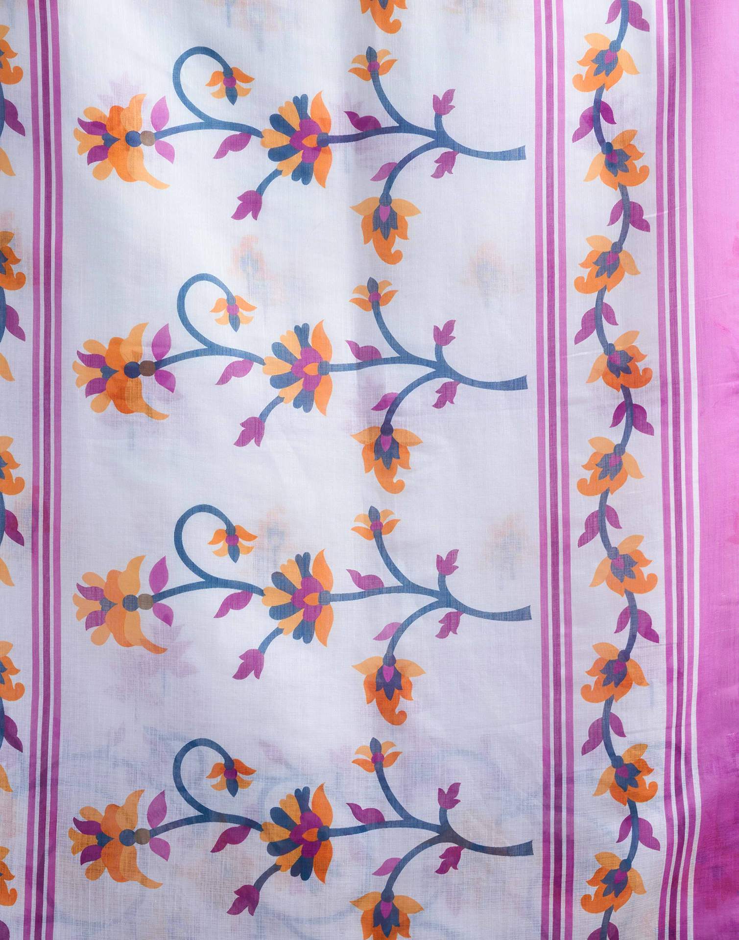White Linen Floral Printed Saree