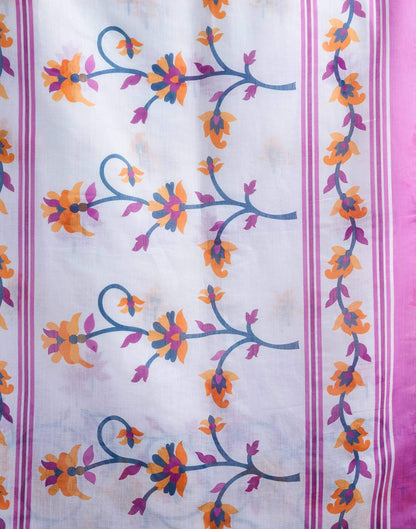 White Linen Floral Printed Saree