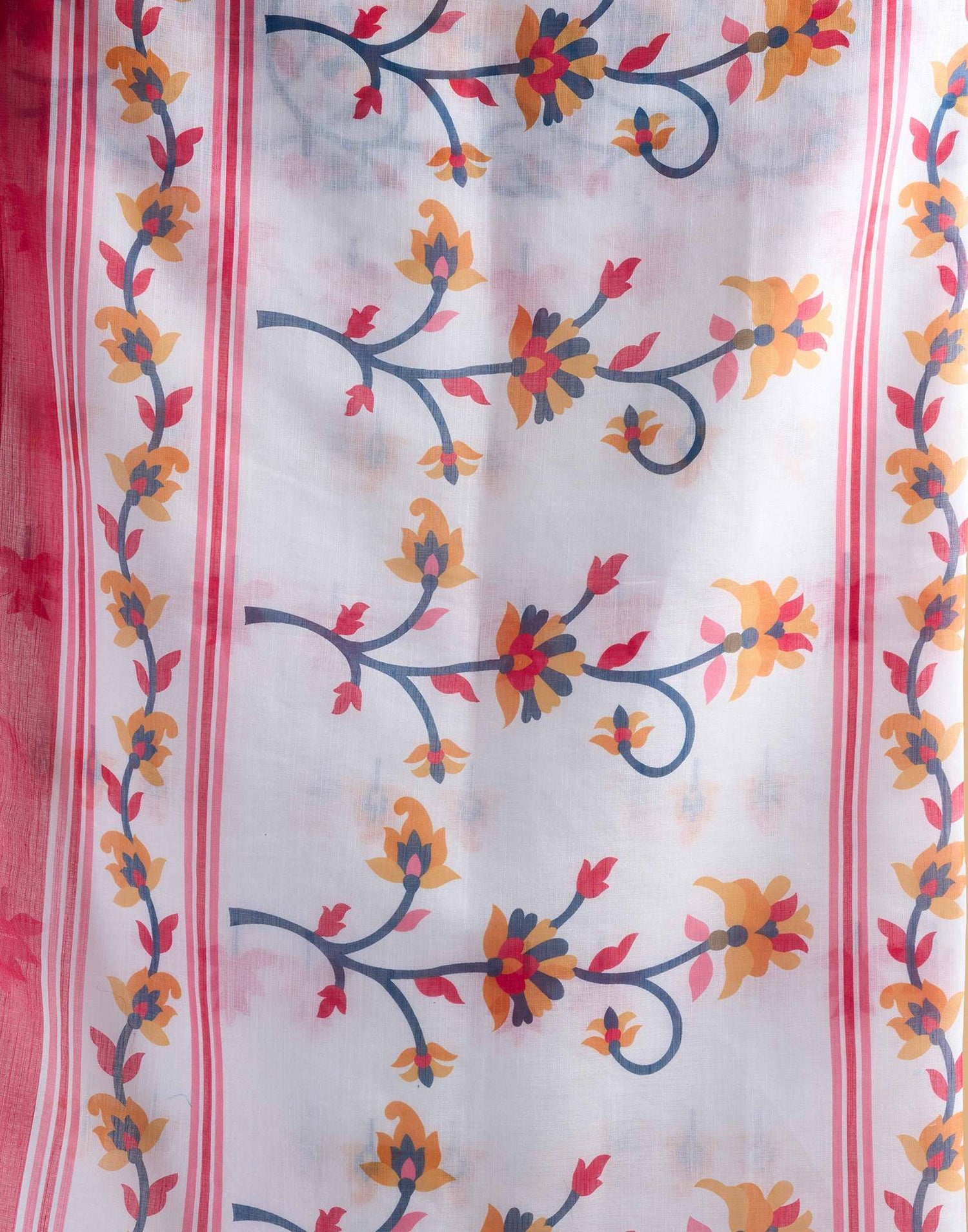 White Linen Floral Printed Saree