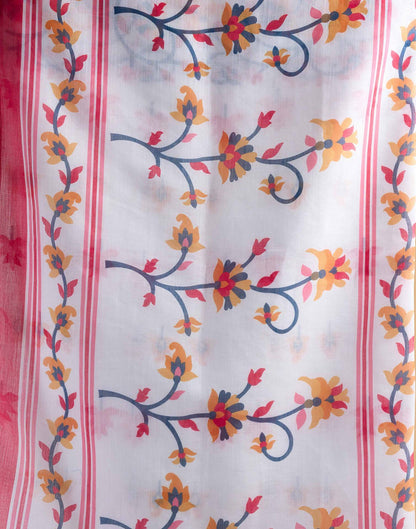 White Linen Floral Printed Saree