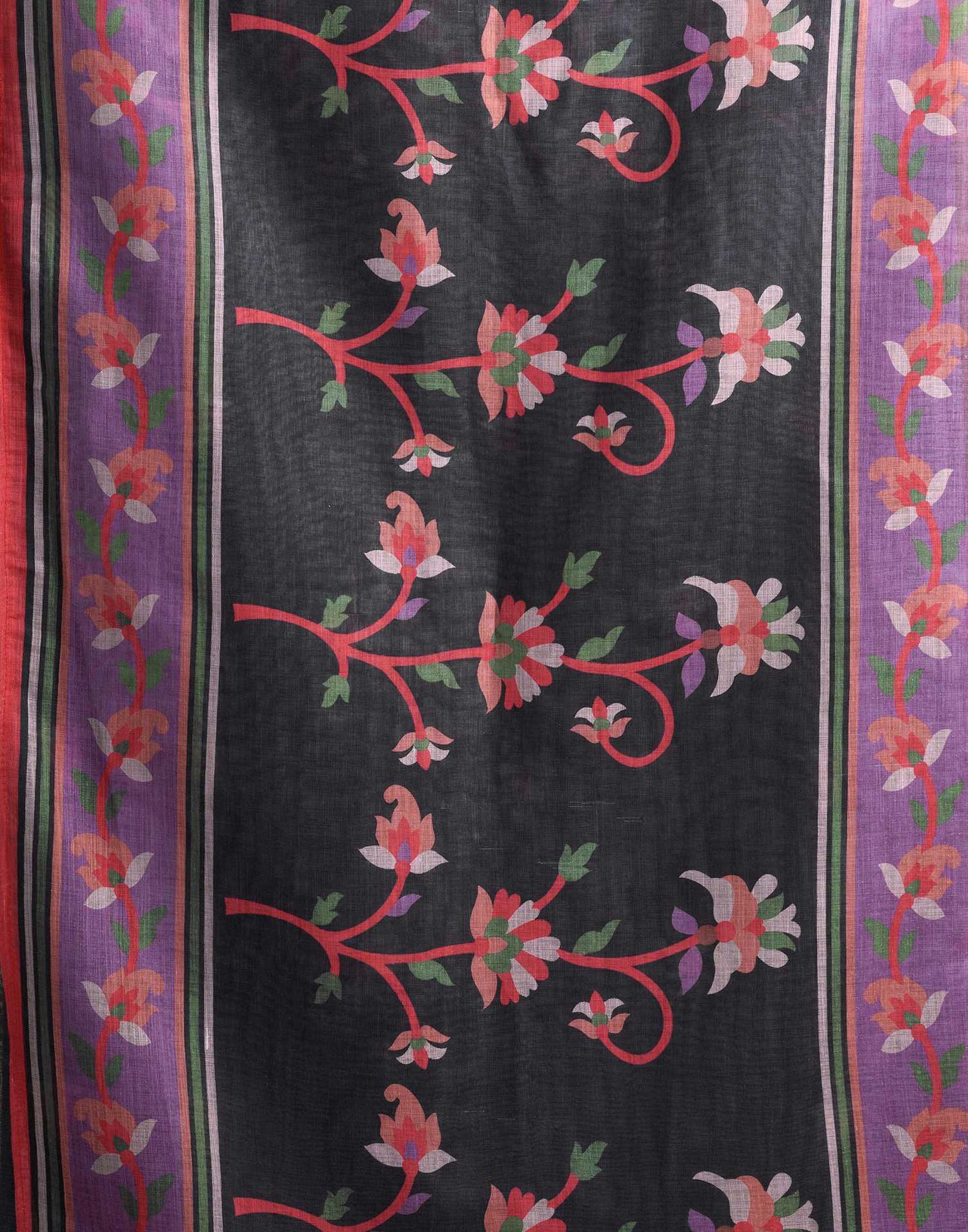 Black Linen Floral Printed Saree