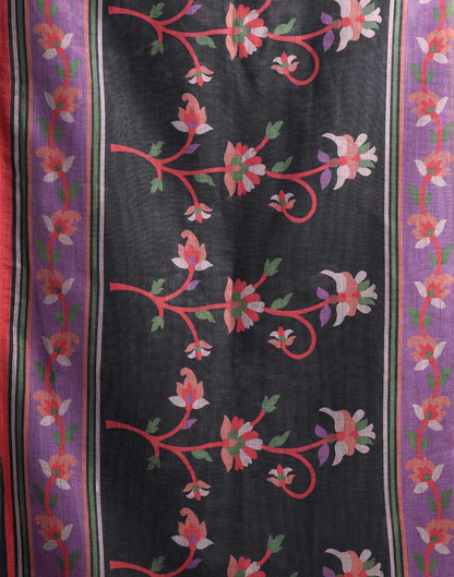 Black Linen Floral Printed Saree
