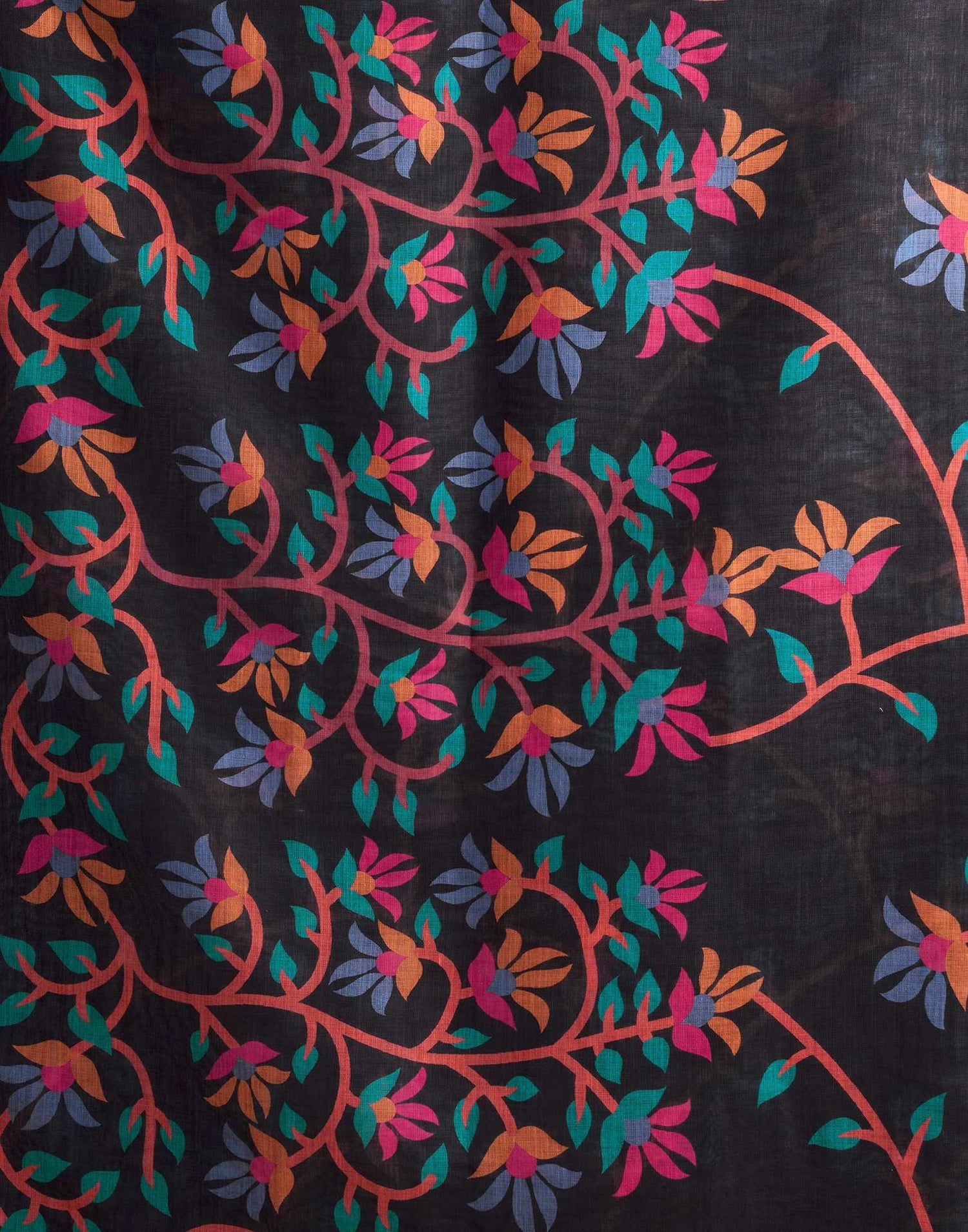 Black Linen Floral Printed Saree
