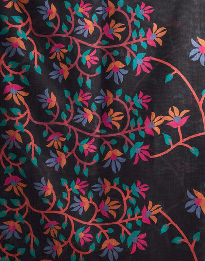 Black Linen Floral Printed Saree