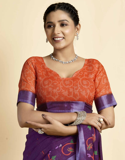 Dark PurPle Linen Floral Printed Saree