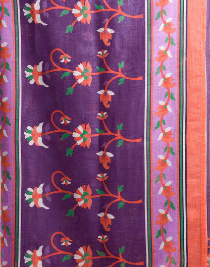 Dark PurPle Linen Floral Printed Saree