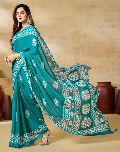 Blue Georgette Printed Saree