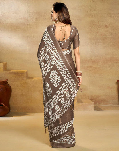 Brown Georgette Printed Saree