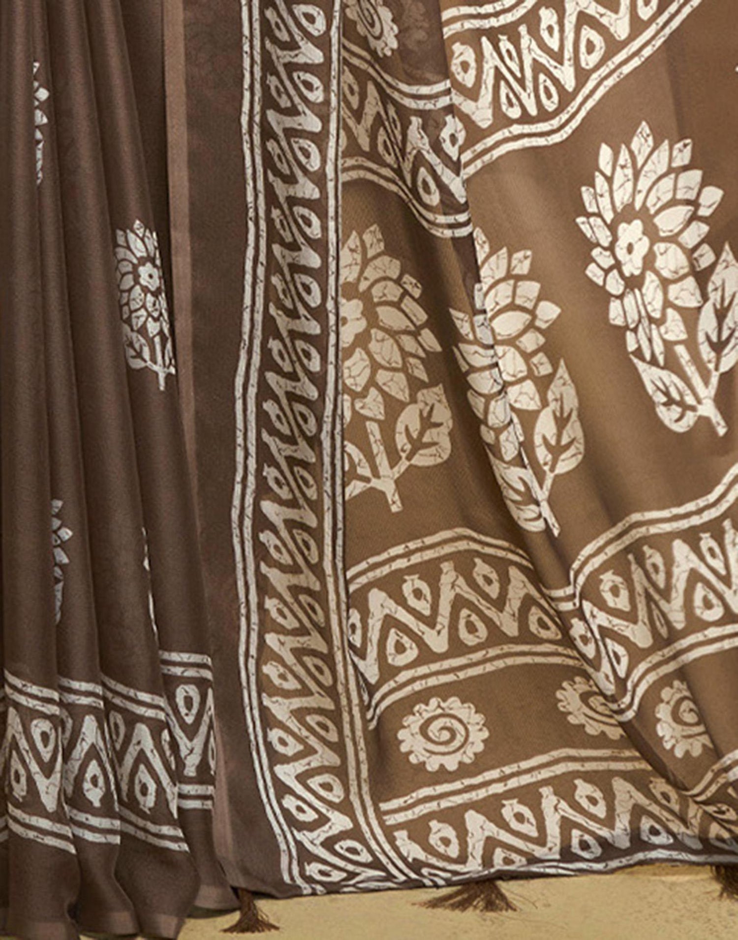 Brown Georgette Printed Saree
