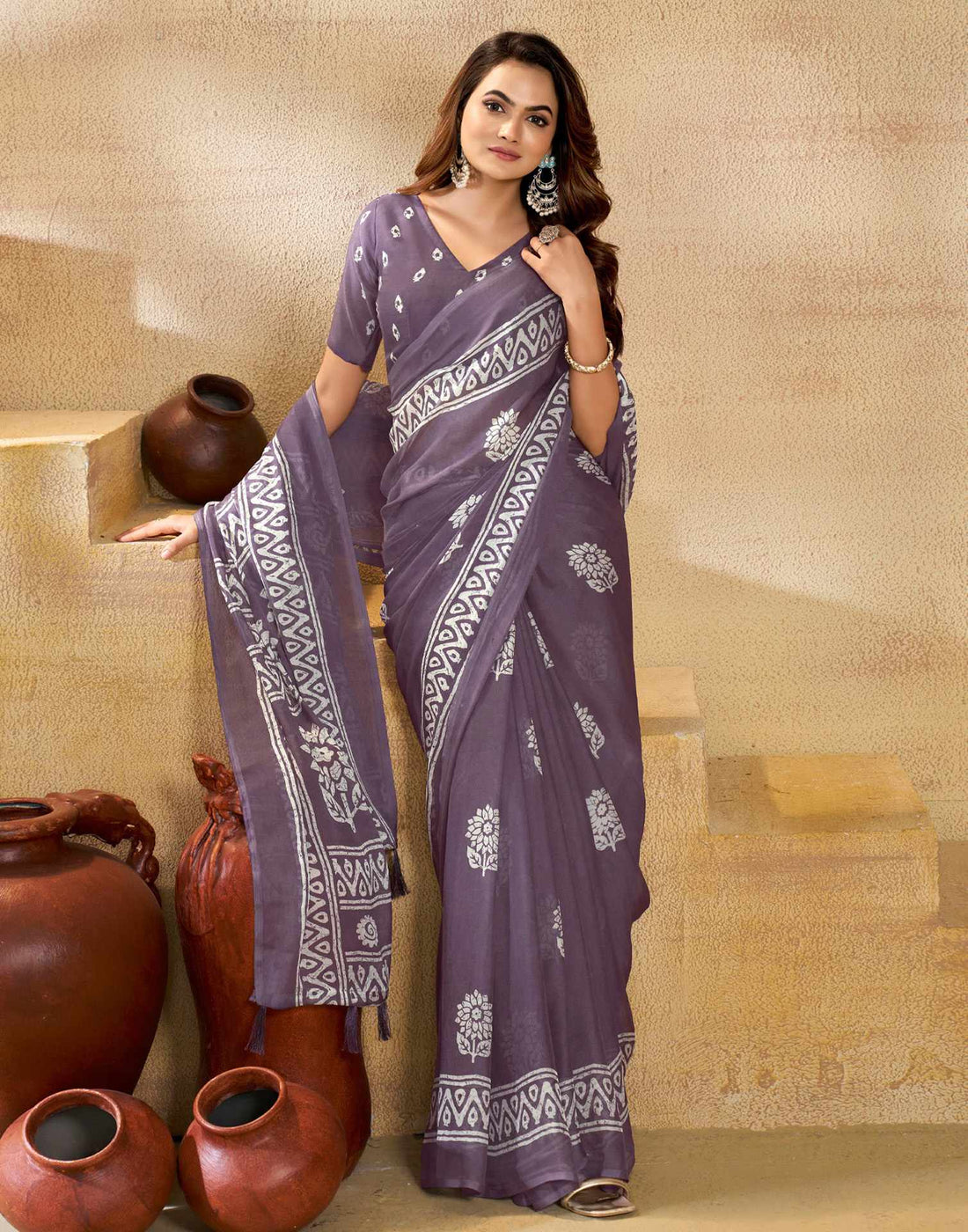 Purple Georgette Printed Saree
