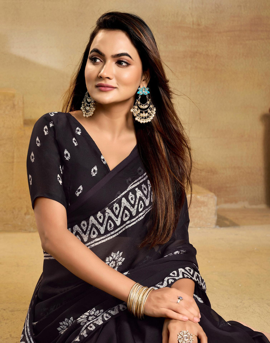 Purple Georgette Printed Saree