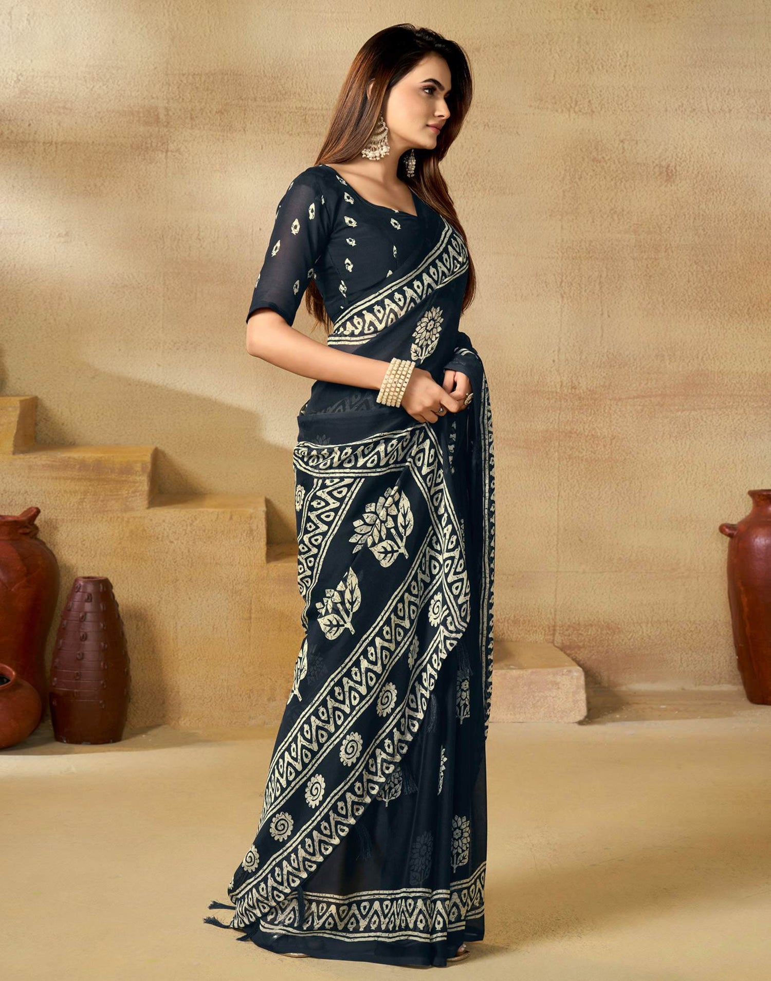 Blue Georgette Printed Saree