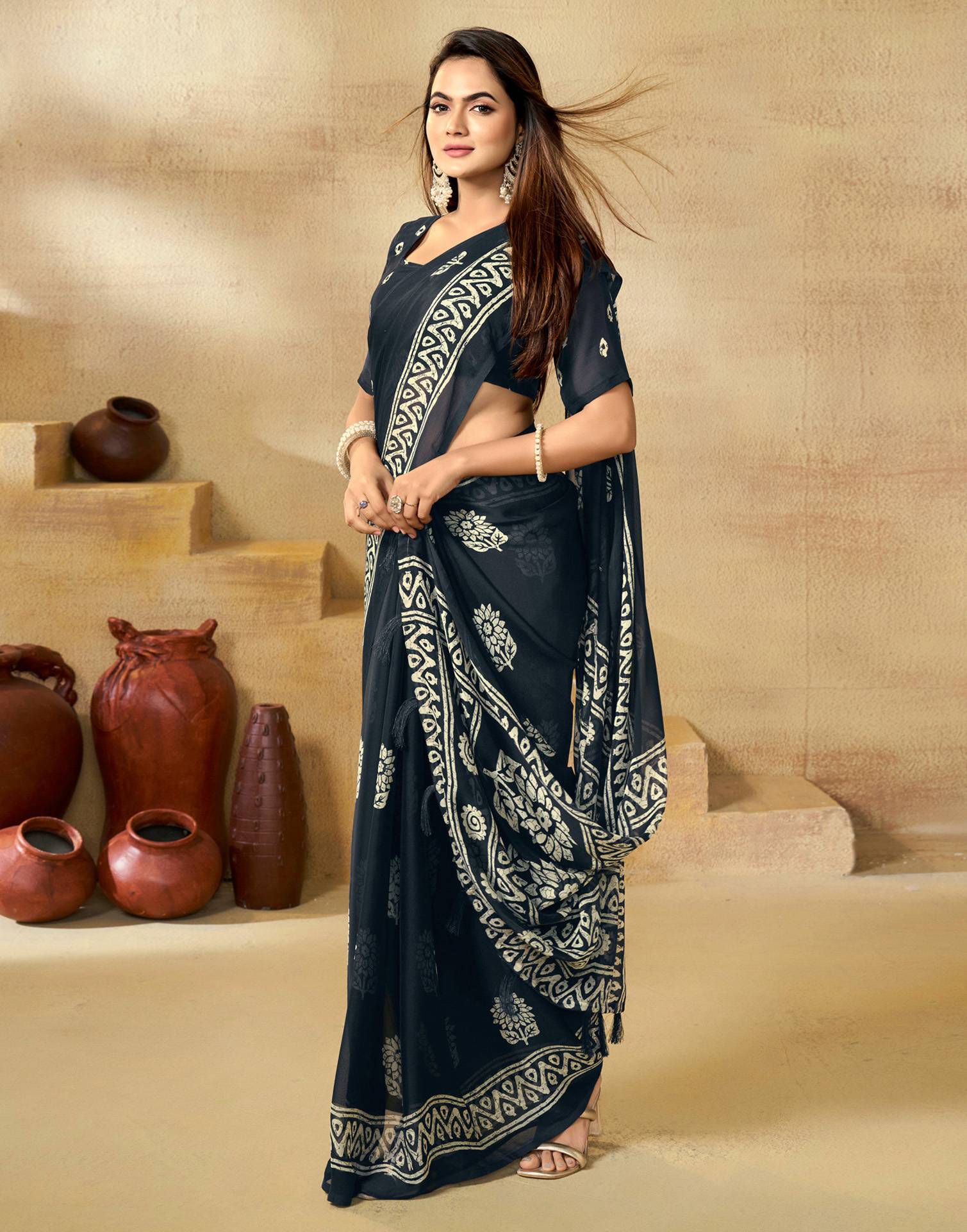 Blue Georgette Printed Saree