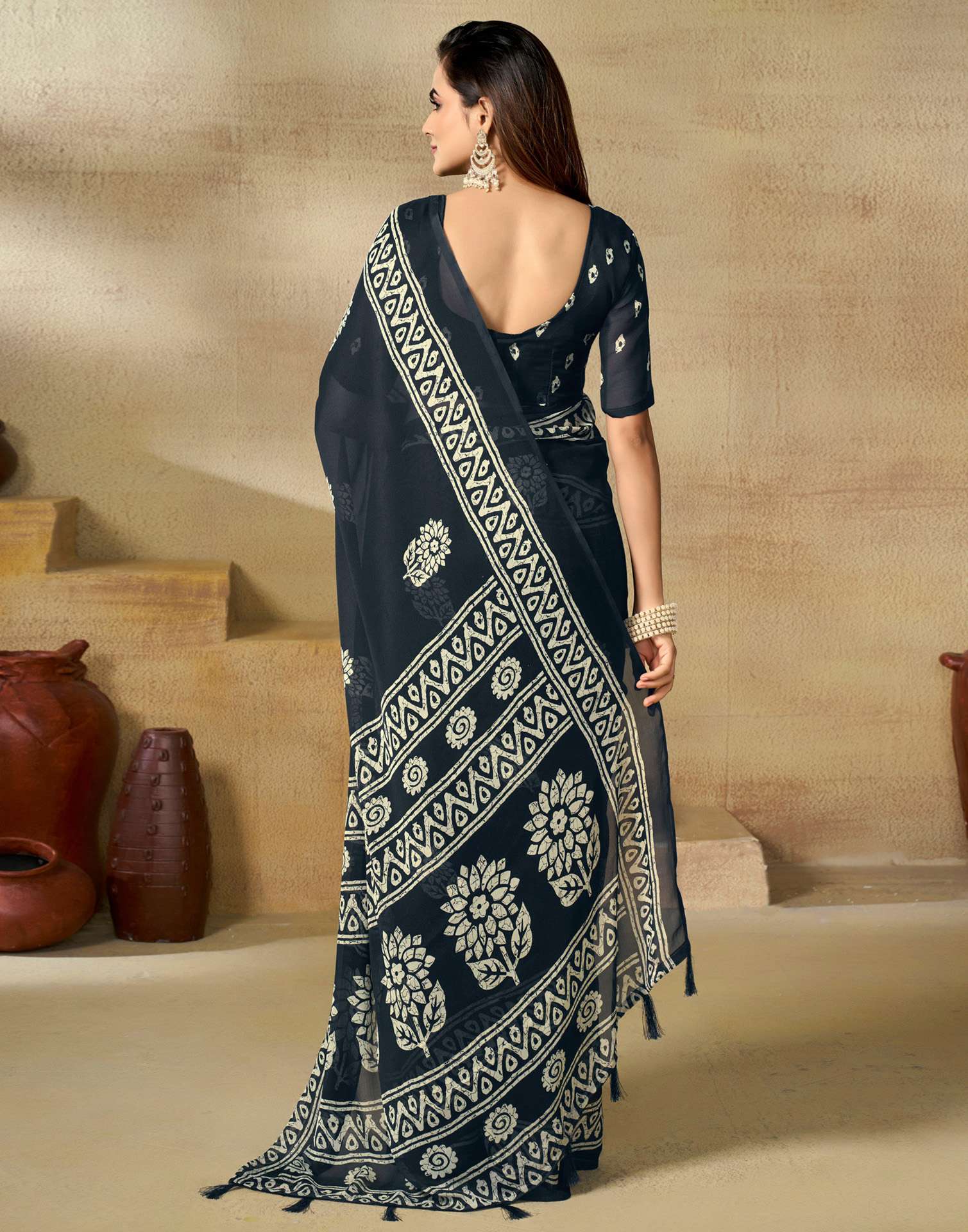 Blue Georgette Printed Saree