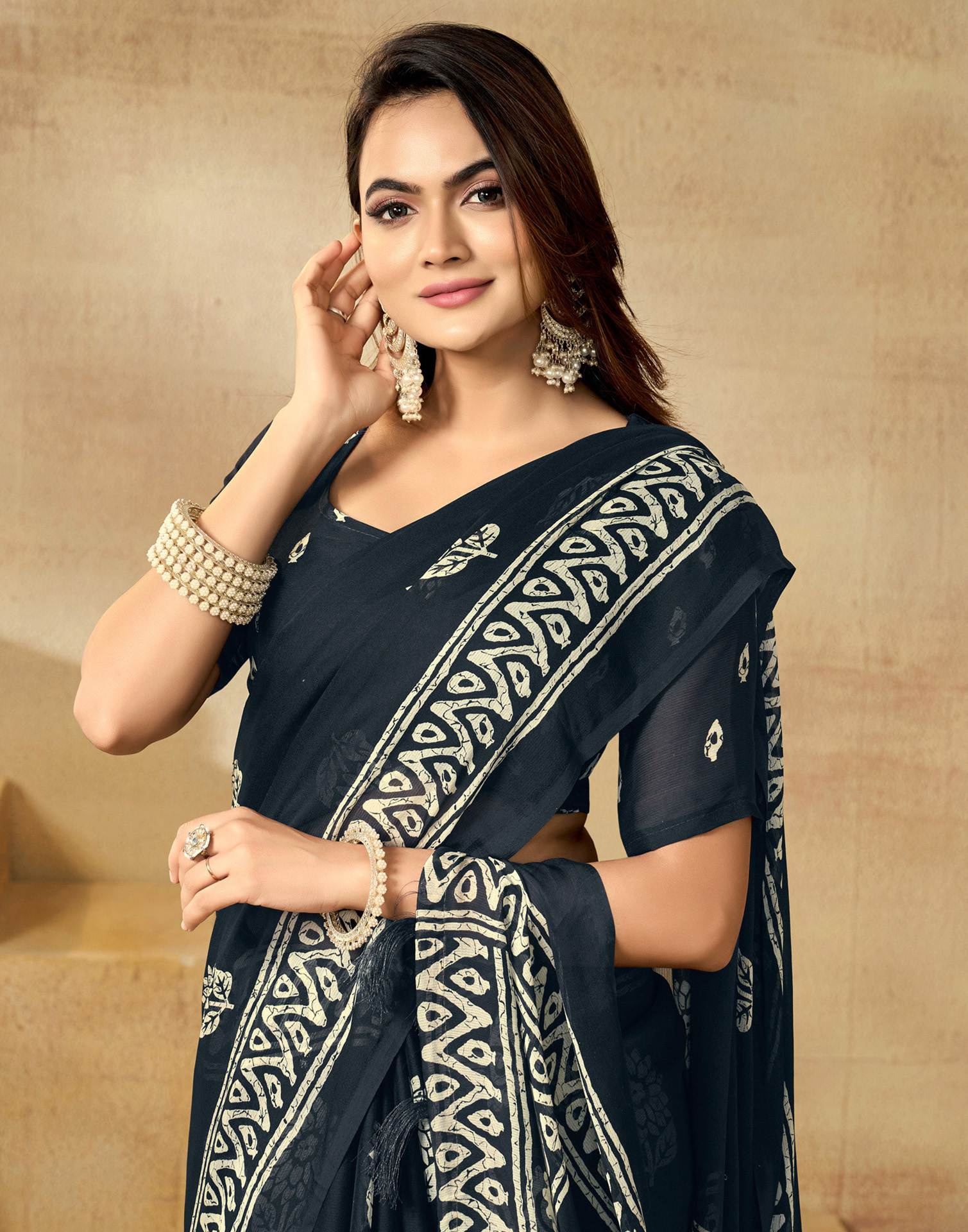 Blue Georgette Printed Saree