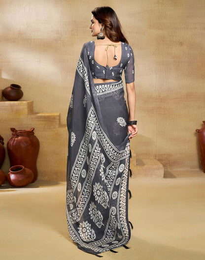 Grey Georgette Printed Saree