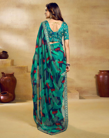 Teal Green Georgette Printed Saree