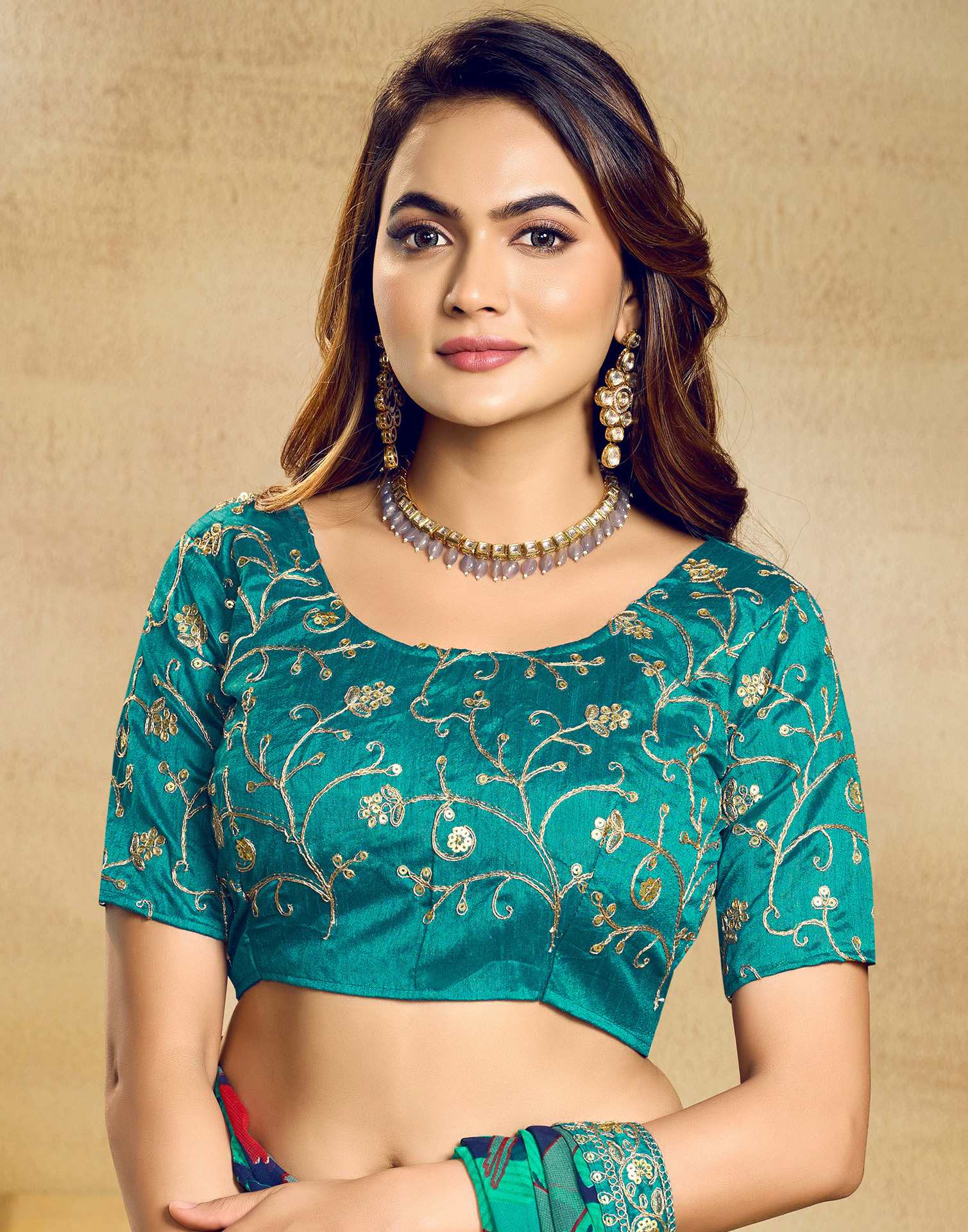 Teal Green Georgette Printed Saree