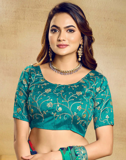 Teal Green Georgette Printed Saree
