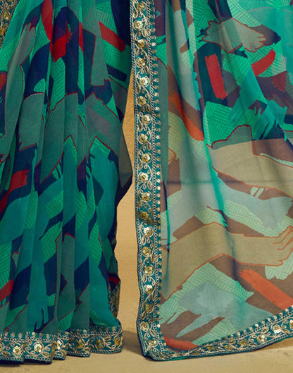 Teal Green Georgette Printed Saree