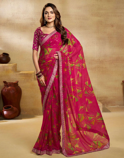 Rani Pink Georgette Printed Saree