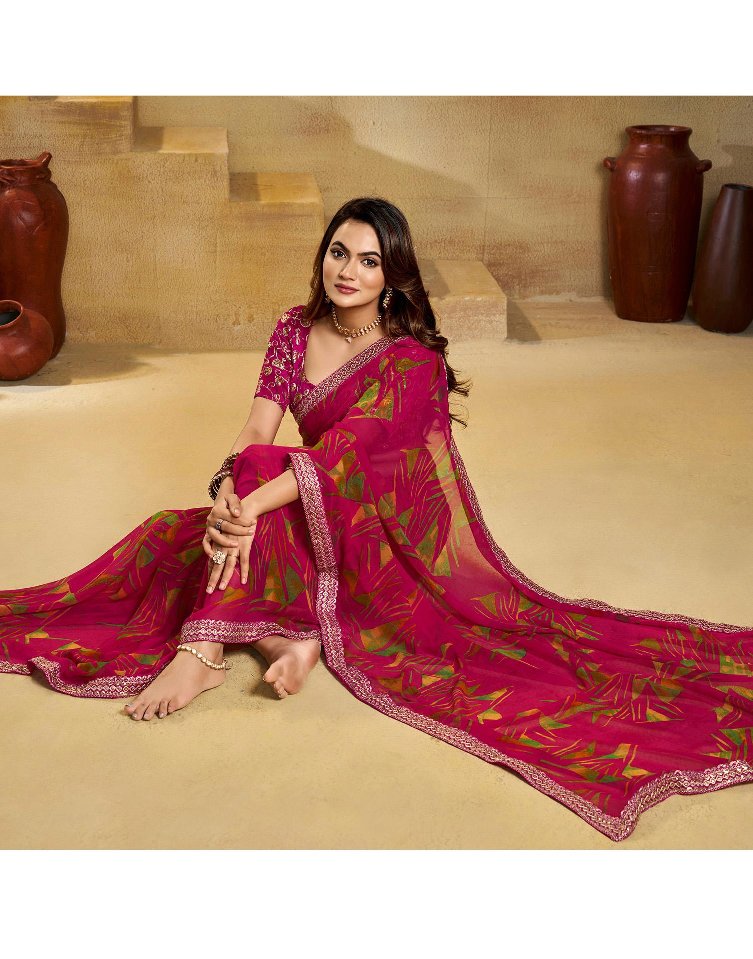 Rani Pink Georgette Printed Saree