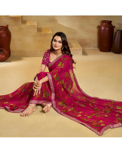 Rani Pink Georgette Printed Saree