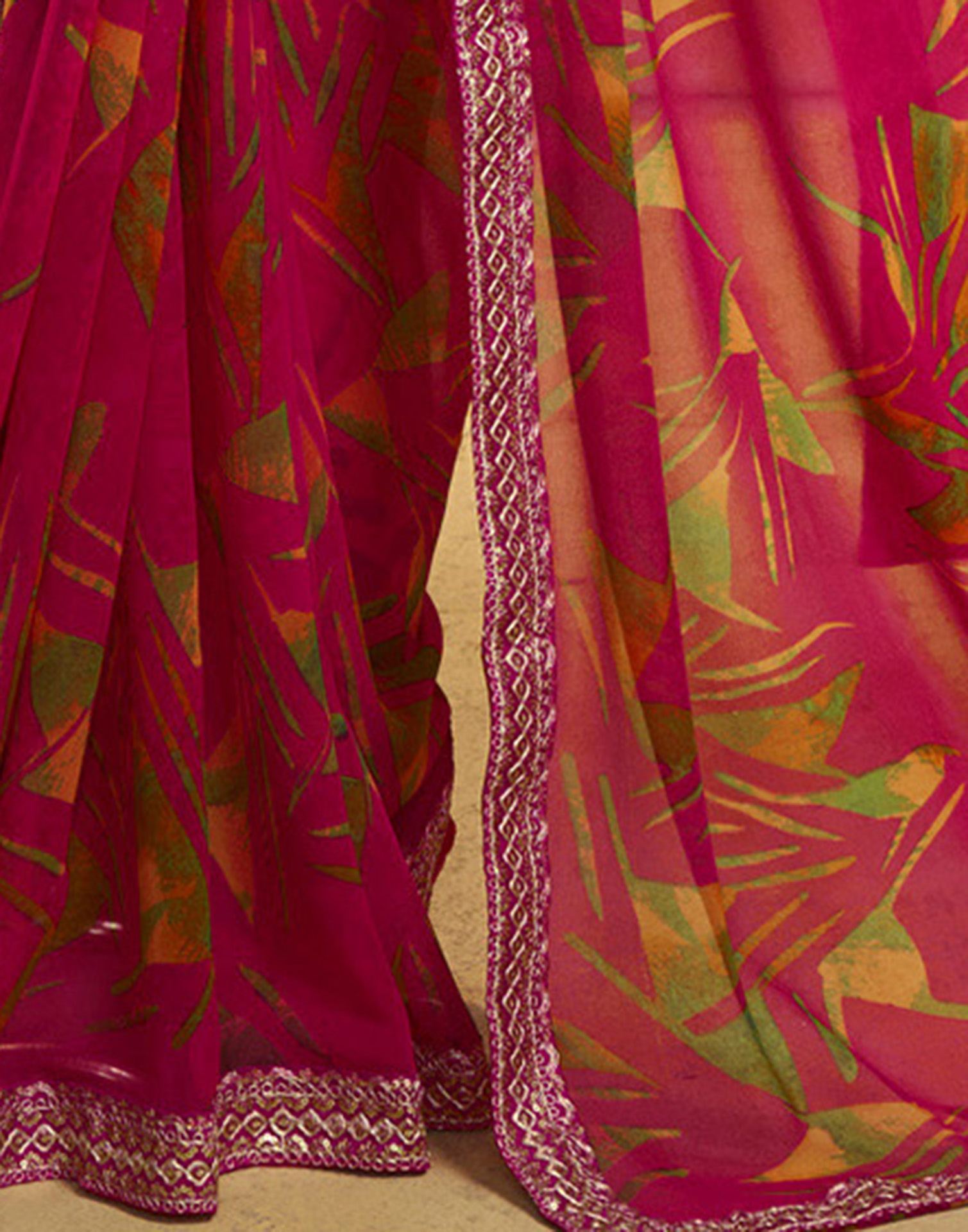 Rani Pink Georgette Printed Saree