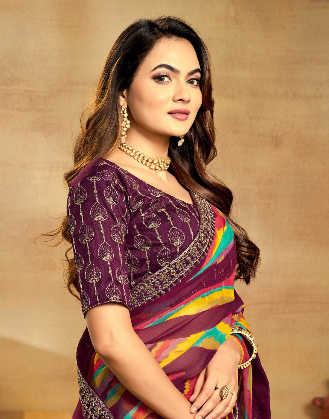 Maroon Georgette Printed Saree