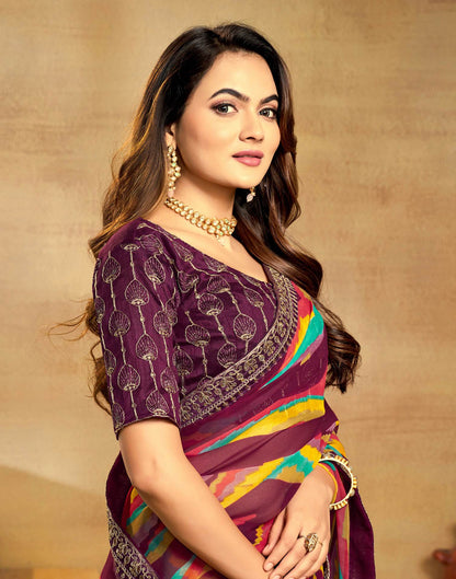 Maroon Georgette Printed Saree