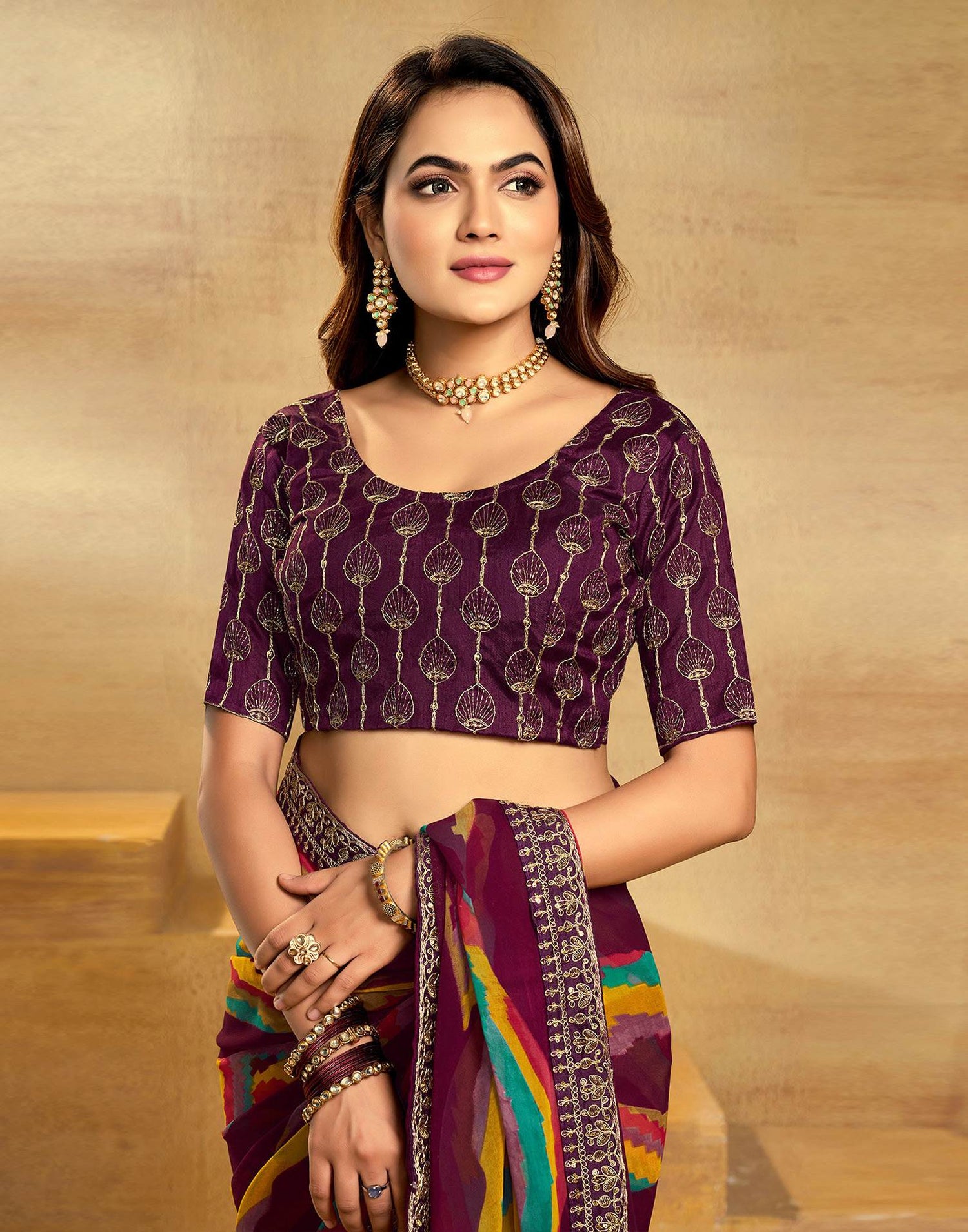Maroon Georgette Printed Saree