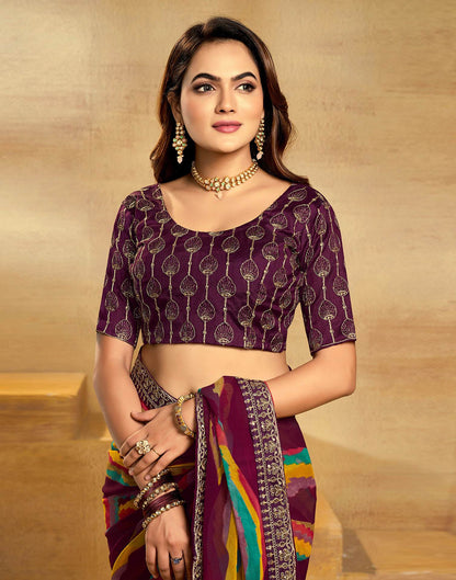 Maroon Georgette Printed Saree
