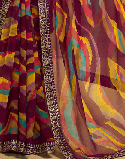 Maroon Georgette Printed Saree