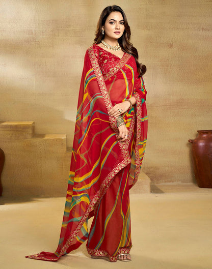 Red Georgette Printed Saree
