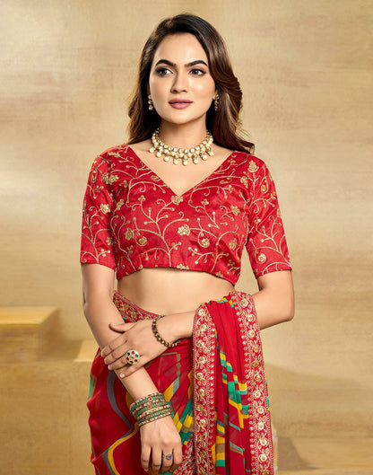 Red Georgette Printed Saree