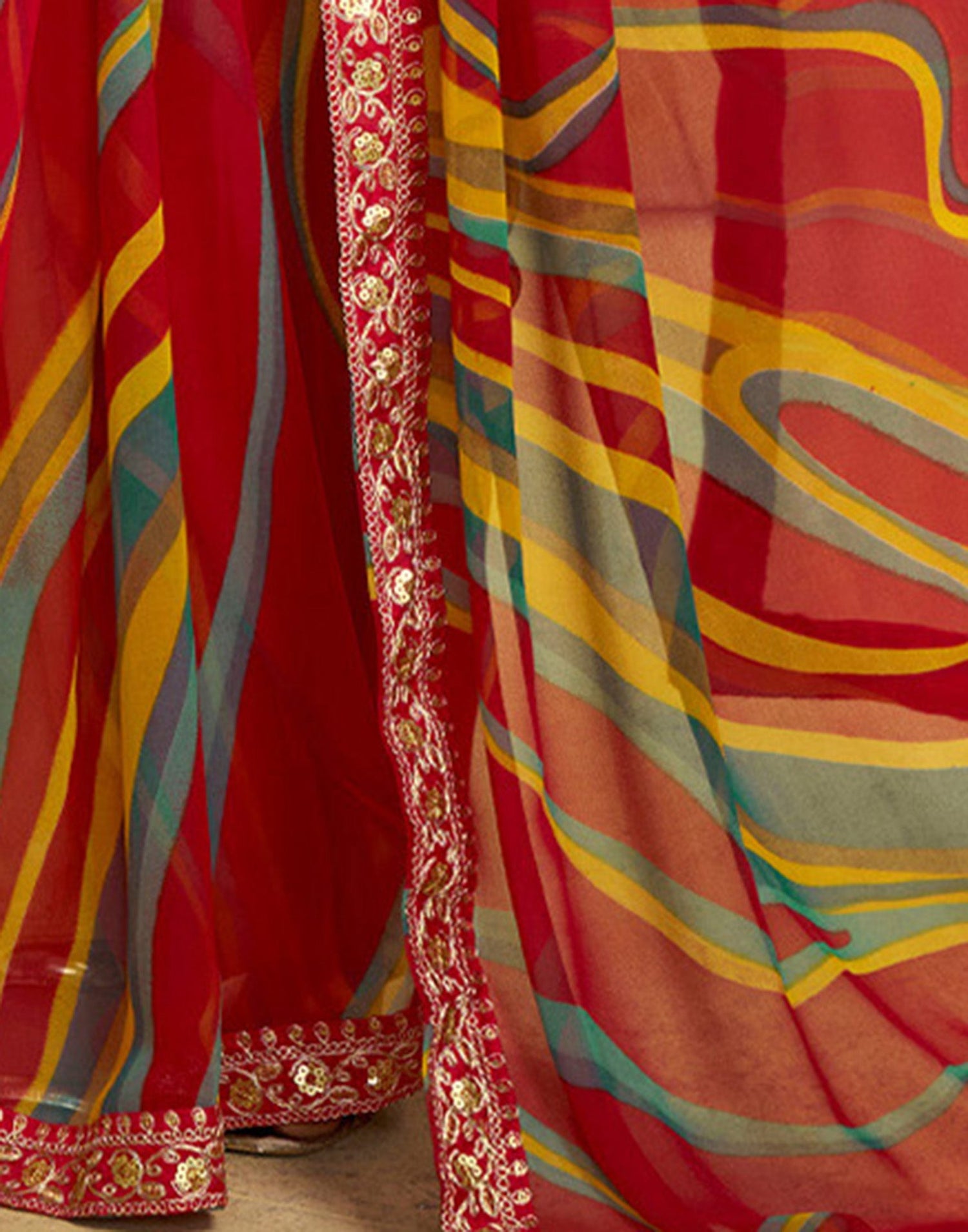 Red Georgette Printed Saree