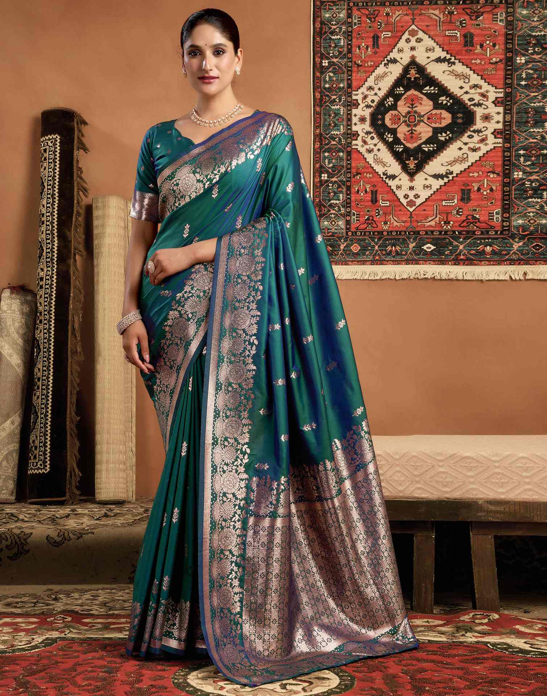Rama Green Silk Woven Banarasi Saree