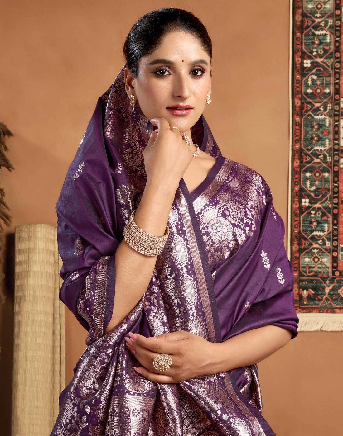 Dark Purple Silk Woven Banarasi Saree