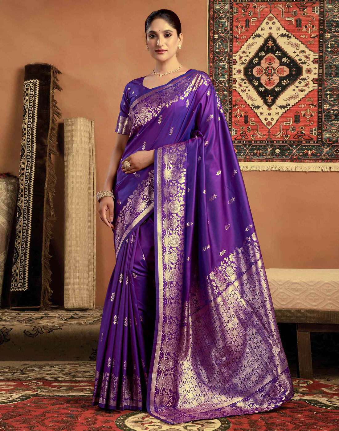 Violet Silk Woven Banarasi Saree